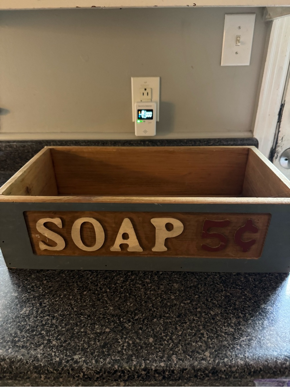 Rustic 'SOAP' Wooden Storage Box - Blue and Natural Wood
